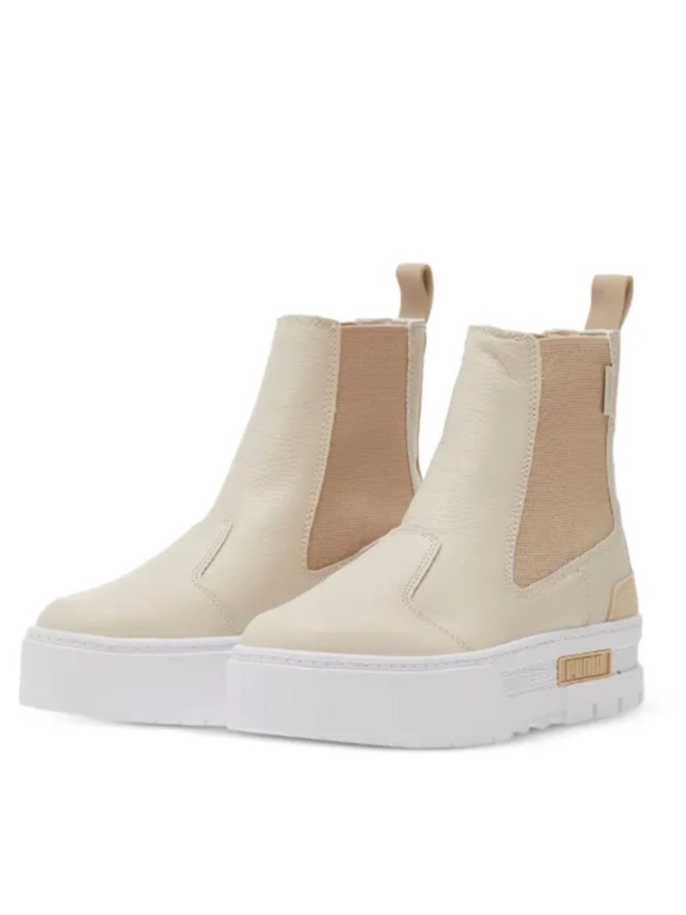 Puma Cream and Tan Platform Chelsea Boots